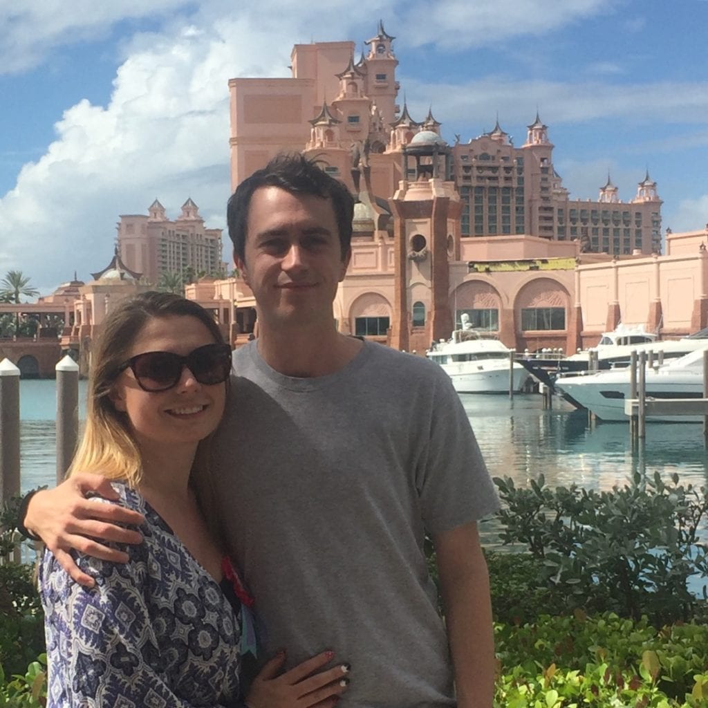 Us at the Atlantis in Nassau - Smiling. Must've been before the beers