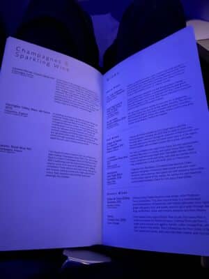 BA First Class Menu - Champagne and Wine